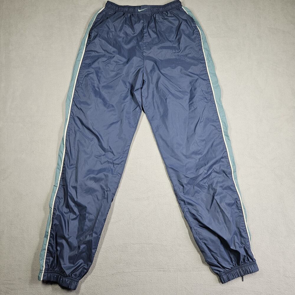 Vintage 90s Nike Windbreaker Pants Women M Blue Zip Ankle Tapered High Rise Logo